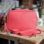 Single Zip Cross Body Bag With Tassel In Coral, thumbnail 3 of 3