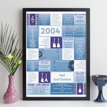 Personalised 21st Birthday Print Music 2004 Year Gift, 11 of 12