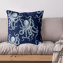 Blue And White Random Octopus Cushion, Multi Cols Avail, thumbnail 1 of 7