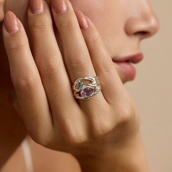 Silver Ring With Blue Topaz, Pearl And Amethyst, 2 of 5