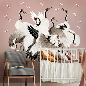 Japanese Cranes Wall Stickers ~ Peel And Stick Fabric Decals, 3 of 8