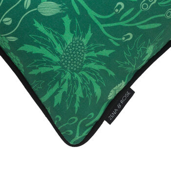 Sea Holly Green Botanical Patterned Cotton Cushion, 5 of 6