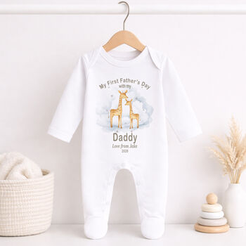 Personalised First Father’s Day Giraffe Baby Outfit, 2 of 8