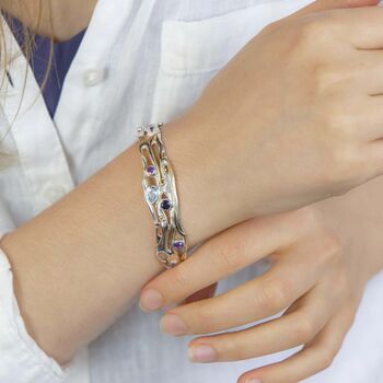 Silver Bangle With Blue Topaz, Iolite And Amethyst, 2 of 7