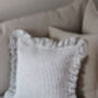 Ivory And Navy Stripe French Linen Frill Ruffle Cushion, thumbnail 1 of 3