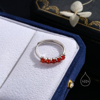 Sterling Silver Natural Red Carnelian Half Infinity Ring, 4 of 12