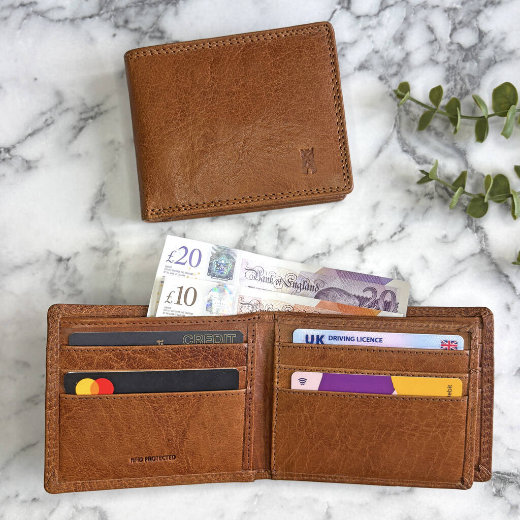 Men's Genuine Leather Tan Wallet With Rfid Protection, 1 of 4