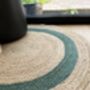 Green Border Round Jute Rug, thumbnail 3 of 4