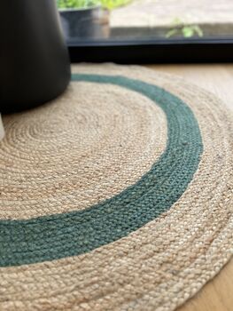 Green Border Round Jute Rug, 3 of 4