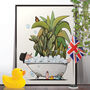 Churchill Relaxing In The Bath, Funny Bathroom Art, thumbnail 1 of 7