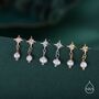 Starburst And Tiny Dangle Pearl Stud Earrings In Sterling Silver, thumbnail 4 of 10