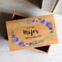 Personalised Wedding Keepsake Oak Box Purple Flowers, thumbnail 3 of 3