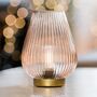 Cordless Blush Pink Glass Fluted Ribbed Battery Lamp, thumbnail 3 of 7