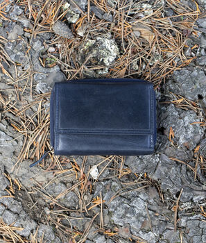 Women's Luxury Navy Blue Leather Small Trifold Purse Rfid Protected Personsalised, 3 of 7