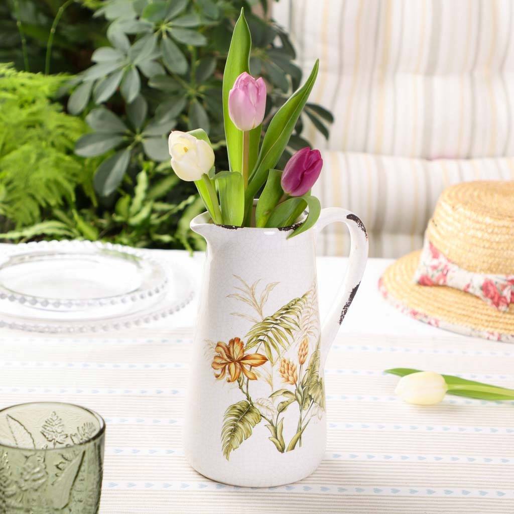 Country Flowers Pitcher Jug Vase By Dibor