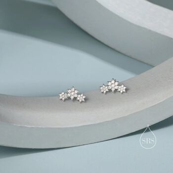 Tiny Flower Bouquet Cz Stud Earrings In Sterling Silver, 2 of 10