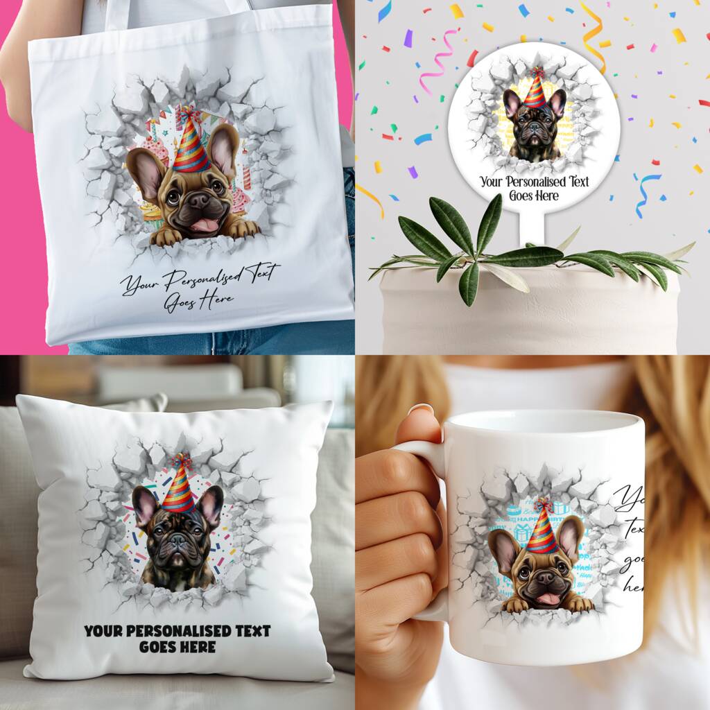 Personalised French Bulldog Birthday Break Through Dog, 1 of 8
