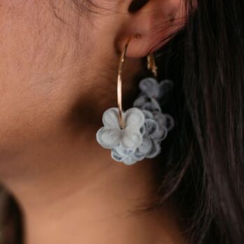 Blue Petal Floral Fabric 30mm Large Hoop Earrings, 4 of 4