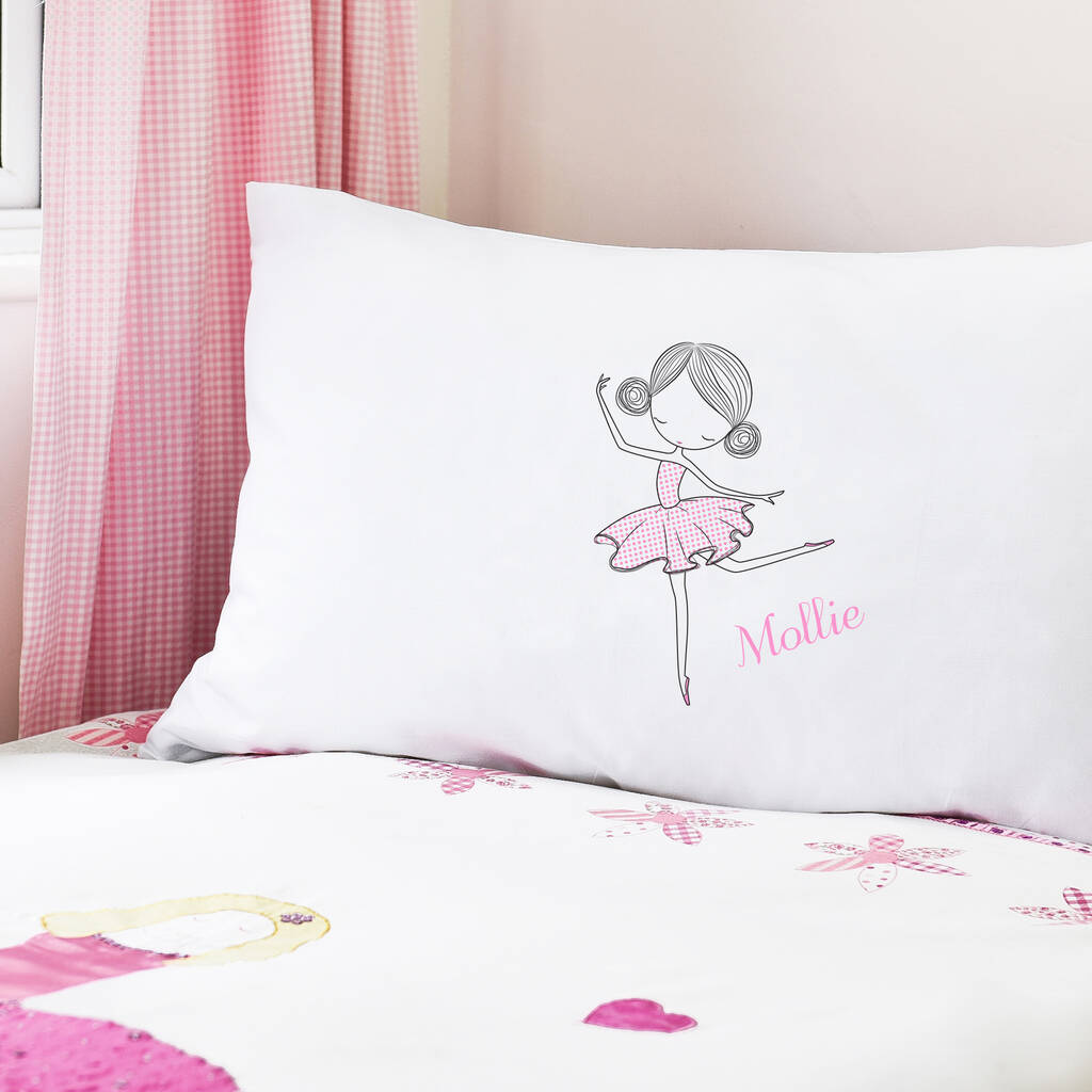 Personalised Pink Spotty Dress Ballerina Pillowcase, 1 of 2