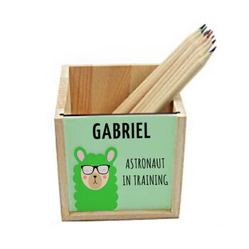 Personalised Kid's Llama Icon Wooden Pencil Pot, 2 of 3