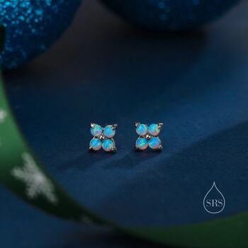 Tiny Opal Hydrangea Flower Stud Earrings, 8 of 12
