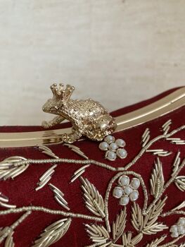 Handcrafted Maroon Silk Clutch Bag, 10 of 10