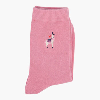 Embroidered Llama Ankle Socks Women's Pink, 2 of 4