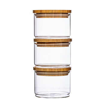 Set Of Three Glass And Bamboo Stacking Storage Jars, 3 of 4