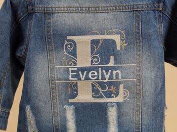 Embroidered Large Initial Name Baby Toddler Denim Jacket, 3 of 6