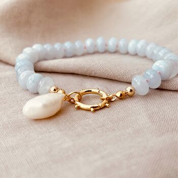 Blue Chalcedony Gemstone And Pearl Bracelet, 2 of 6