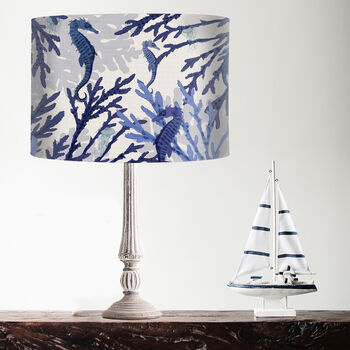 Coral And Seahorse, Blue And White Lamp Shade, 2 of 5