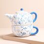 Blue Debossed Floral Teapot And Cup Set, thumbnail 1 of 5