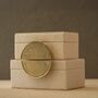 Handmade Burgundy Leather Box Set With Brass Half Moon Handles, thumbnail 3 of 6