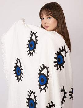 White With Dark Blue Eye Organic Cotton Peshtemal Towel, 5 of 6