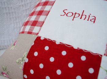 Strawberry And Cream Patchwork Name Cushion, 5 of 5