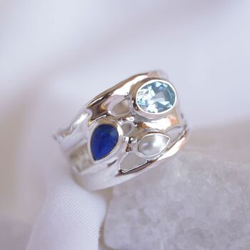 Silver Ring With Blue Topaz, Pearl And Lapis Lazuli, 6 of 9