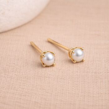 Solid 9ct Gold June Pearl Birthstone Stud Earrings – 4mm, 3 of 5