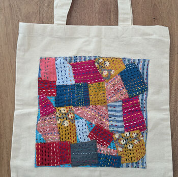 Upcycled Sari Patchwork Tote, Reusable Bag Handmade In India, 4 of 7