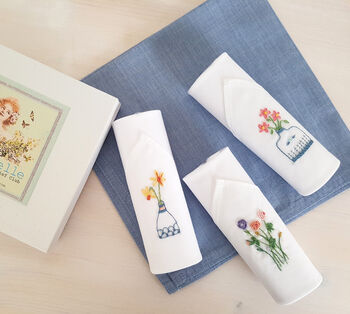 Embroidered Flowers Vases Handkerchiefs, 3 of 4