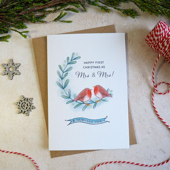 Mistletoe Robins First Married Christmas Card, 5 of 9