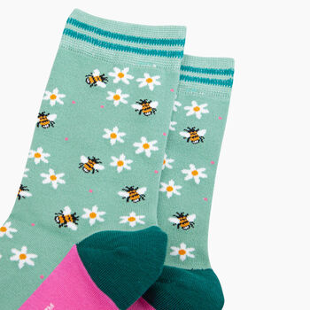 Busy Bees Floral Bamboo Socks In Green, 3 of 4