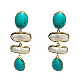 24k Gold Plated Turquoise And Pearl Drop Earrings, 2 of 3
