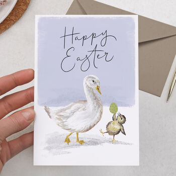 Cute Duck With Baby Chick Happy Easter Card, 2 of 2