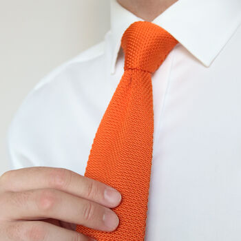 Orange Diamond End Knitted Neck Tie In 100% Soft Polyester, 3 of 11