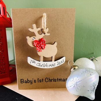 Personalised First Christmas Card Baby Girl Decoration, 9 of 10