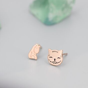 Asymmetric Alice And Cat Stud Earrings, 4 of 11