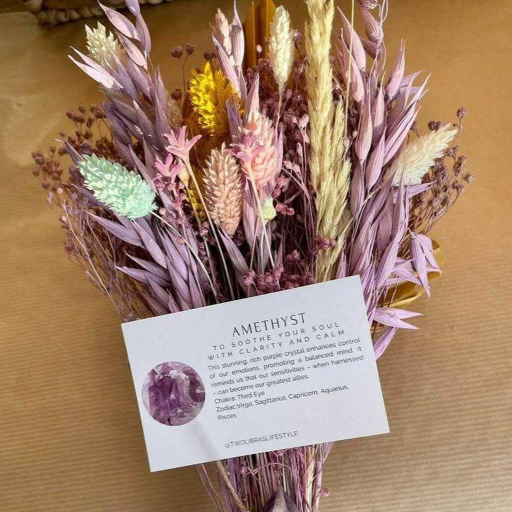 Amethyst Crystal Dried Flower Mini Bouquet By Two Libras
