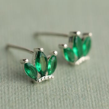 Emerald And Sterling Silver Crown Earrings, 5 of 8