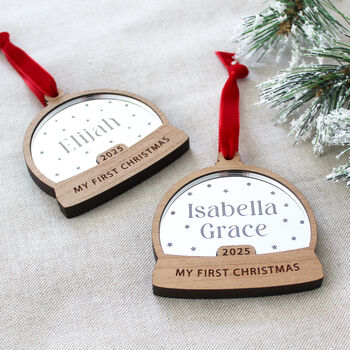 My First Christmas Personalised Name Snow Globe Style Bauble, 3 of 7