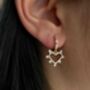 Cubic Zirconia Hollow Heart Charm Drop Earrings In 18k Gold Plated Hoops, thumbnail 1 of 6